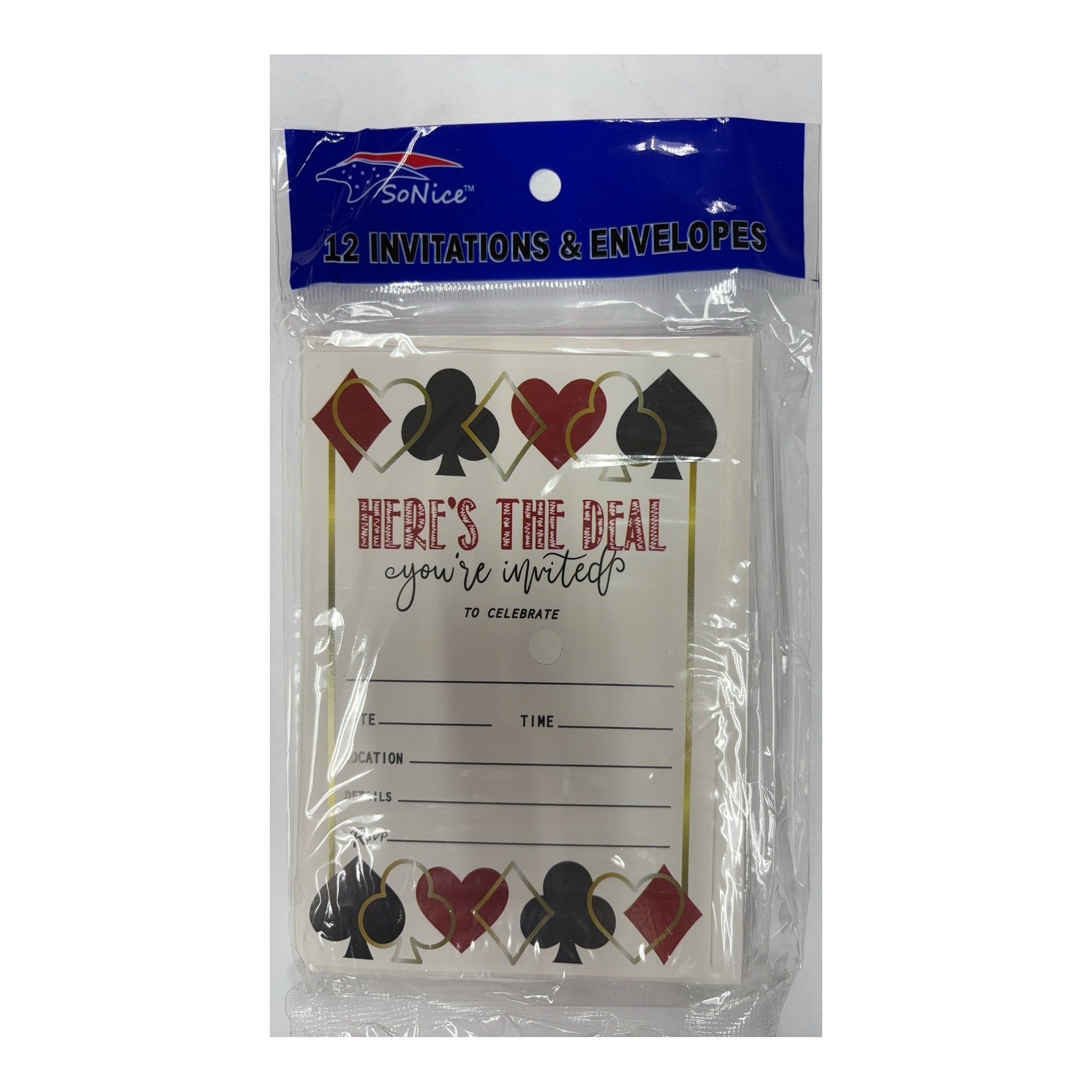 12 ct Invitation Card & Enverlope Casino 96Pk/Cs